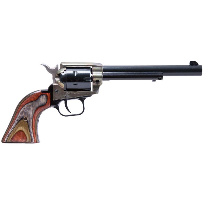 Heritage Mfg RR22MCH6 Rough Rider22 LR/22 WMR 6 Shot, 6.50" Black Steel Barrel & Cylinder, Simulated Case Hardened Zinc Alloy Frame, Camo Laminate Grip, Hammer/Thumb Safety, Exposed Hammer