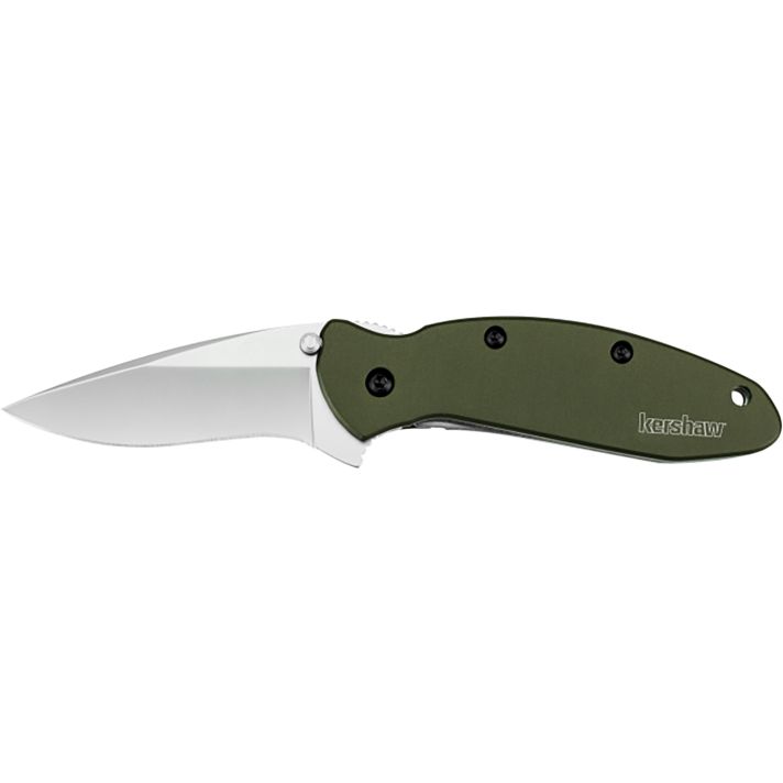 Kershaw 1620OL Scallion2.40" Folding Drop Point Plain Bead Blasted 420HC SS Blade Olive Drab Anodized Aluminum Handle Includes Pocket Clip