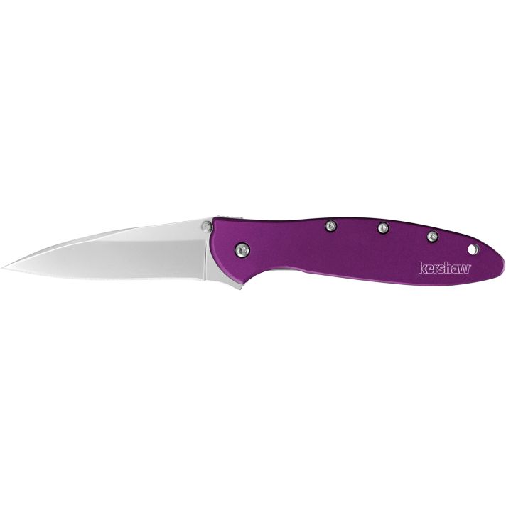 Kershaw 1660PUR Leek3" Folding Drop Point Plain Bead Blasted 14C28N Steel Blade Purple Anodized Aluminum Handle Includes Pocket Clip