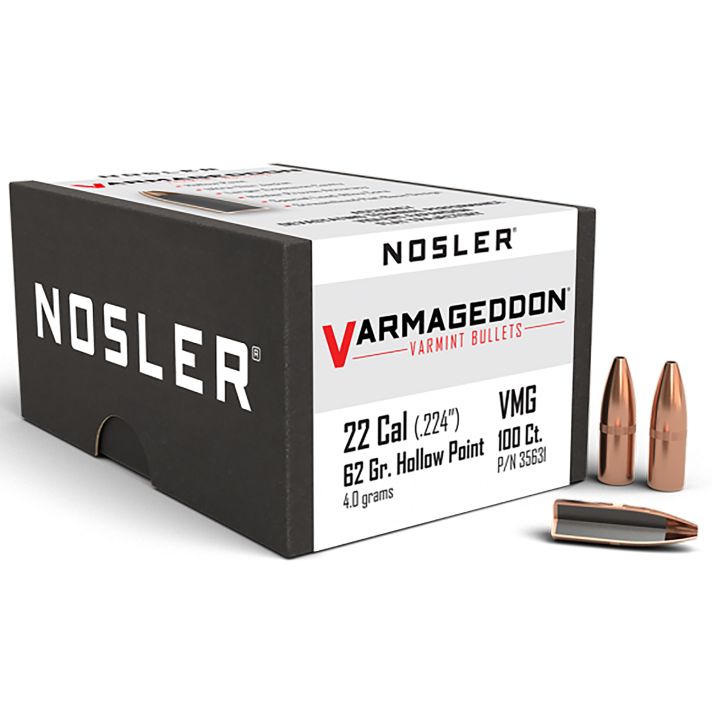 Nosler 35631 Varmageddon22Cal 62gr Flat Base Hollow Point 100/Box