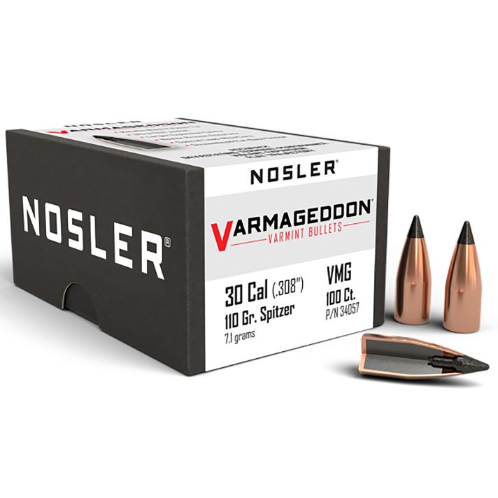 Nosler 34057 Varmageddon30Cal 110gr Flat Base Tipped 100/Box