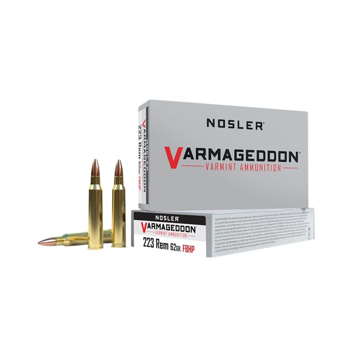 Nosler 40223 Varmageddon223Rem 62gr Flat Base Hollow Point 20 Per Box/20 Case