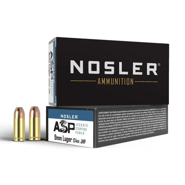Nosler 51054 Assured Stopping Power Handgun 9mmLuger 124gr Jacketed Hollow Point 50 Per Box/10 Case