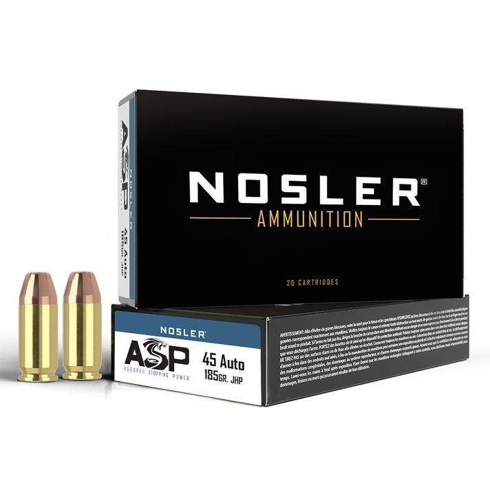 Nosler 51271 Assured Stopping Power Handgun 45ACP 185gr Jacketed Hollow Point 50 Per Box/10 Case