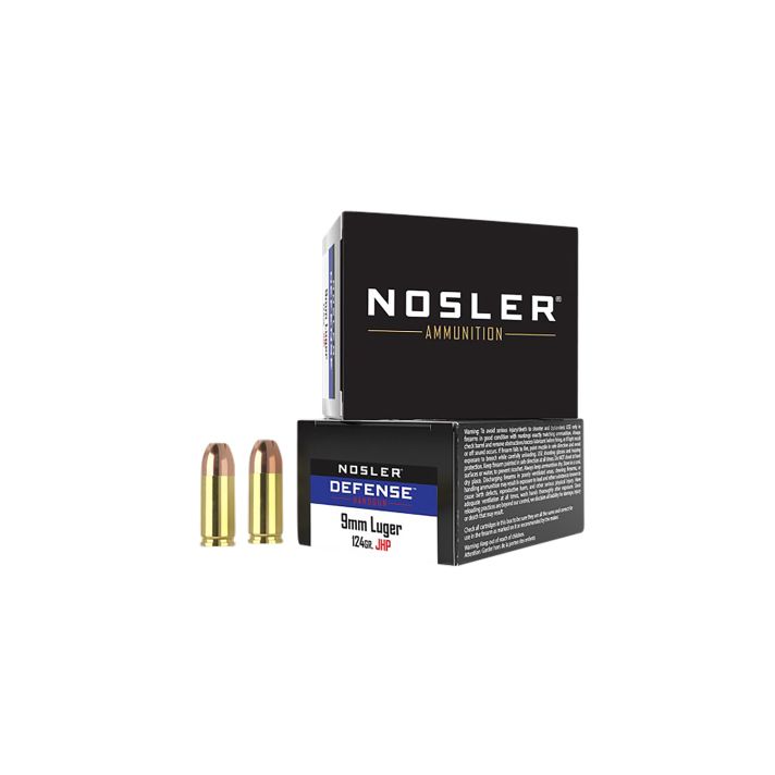 Nosler 38432 Defense Handgun 9mmLuger+P 124gr Bonded Performance Jacketed Hollow Point 20 Per Box/10 Case