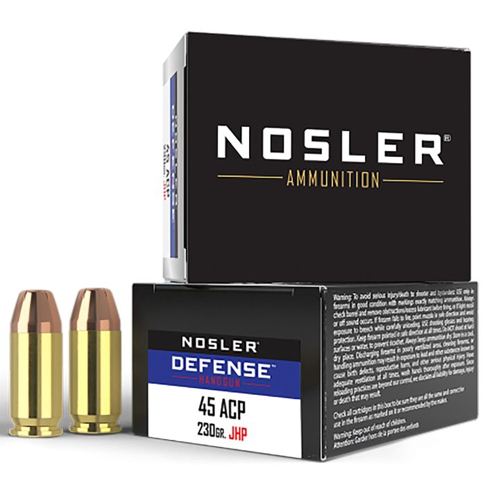 Nosler 39645 Defense Handgun 45ACP 230gr Bonded Performance Jacketed Hollow Point 20 Per Box/10 Case