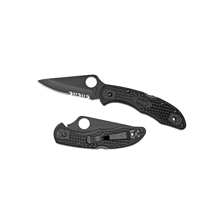 Spyderco C11PSBBK Delica 4 Lightweight 2.88" Folding Part Serrated Black TiCN VG-10 SS Blade/Black Textured FRN Handle Includes Pocket Clip