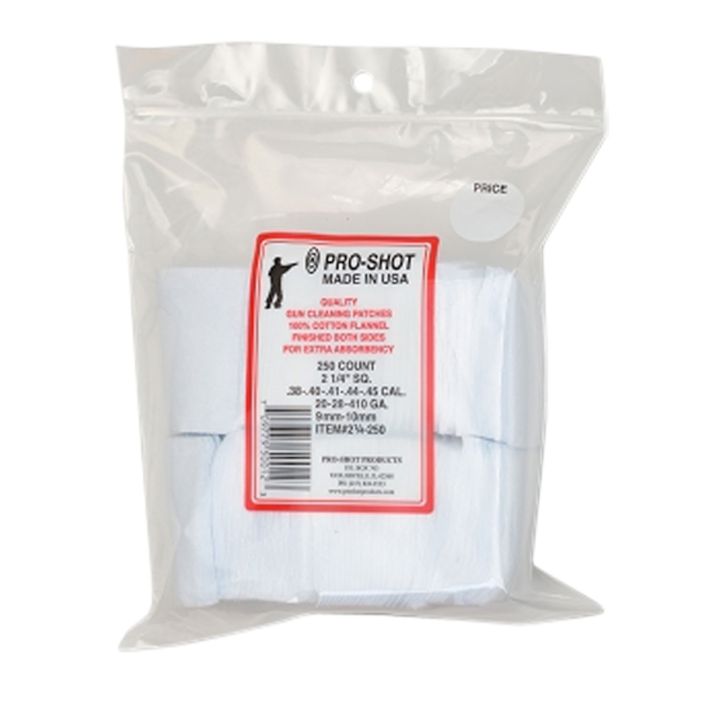 Pro-Shot 214250 Cleaning Patches.38 - .45 Cal/ .410 / 20 Gauge 2.25" Square Cotton Flannel 250 Pack