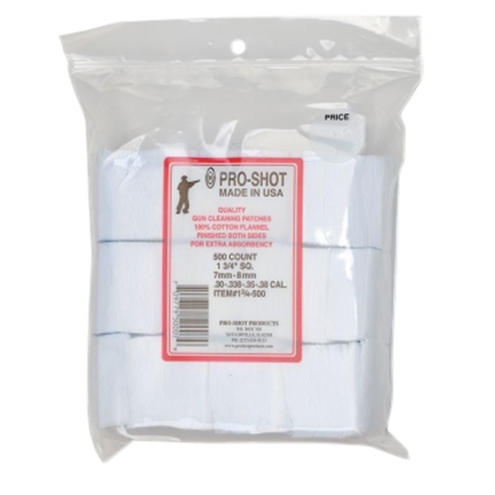 Pro-Shot 134500 Cleaning Patches.38/ 6mm/ 7mm Cal 1.75" Square Cotton Flannel 500 Pack