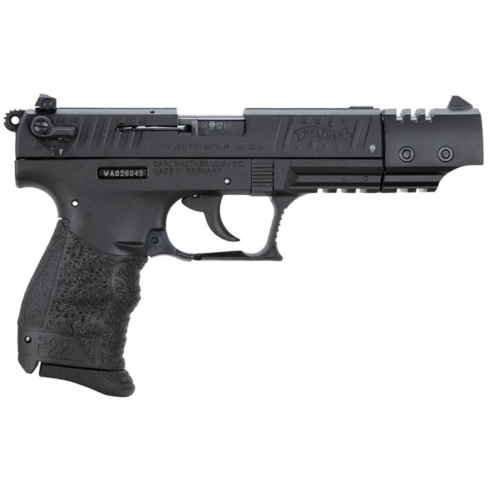 Walther Arms 5120334 P22 Target *CA Compliant 22 LR Caliber with 5" Barrel, 10+1 Capacity, Black Finish Picatinny Rail Frame, Serrated Matte Black Tenifer Steel Slide & Interchangeable Backstrap Grip
