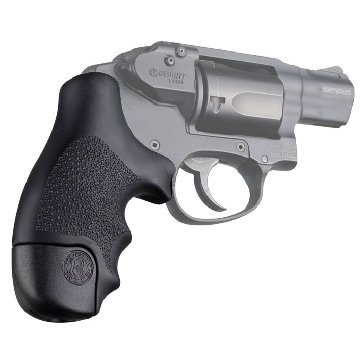 Hogue 60020 OverMolded TamerCobblestone Black Rubber with Finger Grooves for S&W J Frame Centennial with Round Butt, Bodyguard