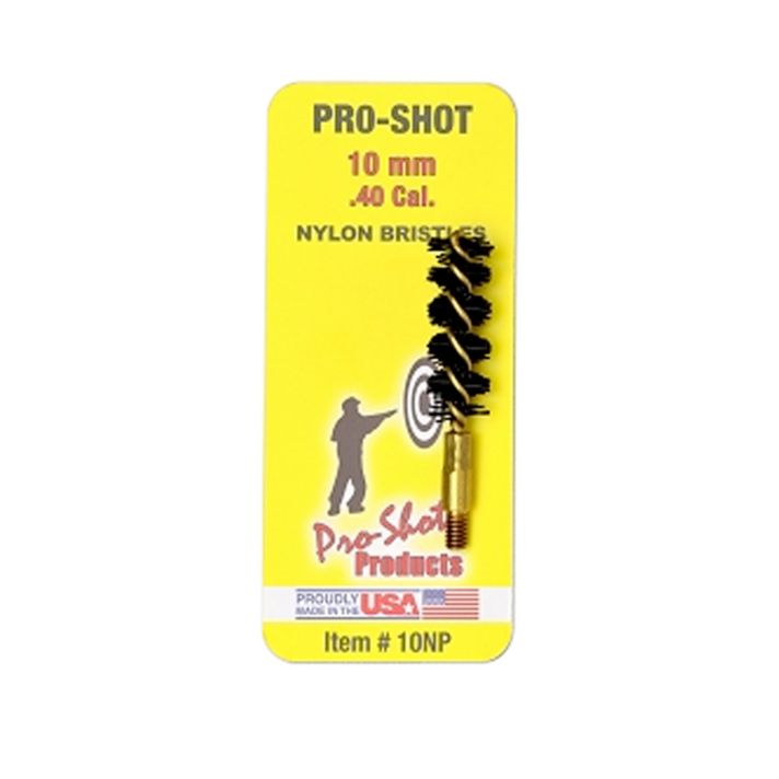 Pro-Shot 10NP Bore Brush.40/ 10mm Cal Pistol #8-32 Thread Nylon Bristles Brass Core