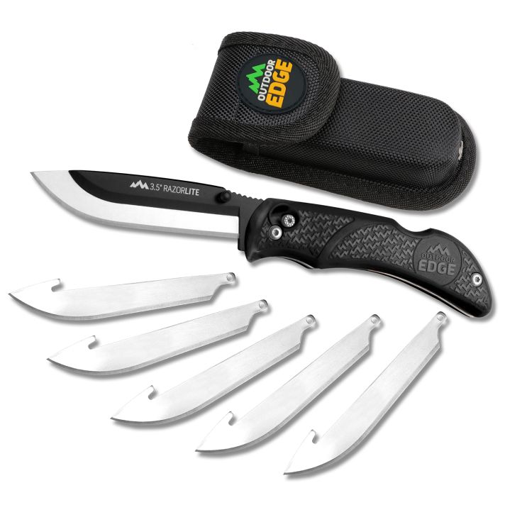 Outdoor Edge RL10C RazorLite3.50" Folding Plain Black Oxide 420J2 SS Blade, Black TPR Handle