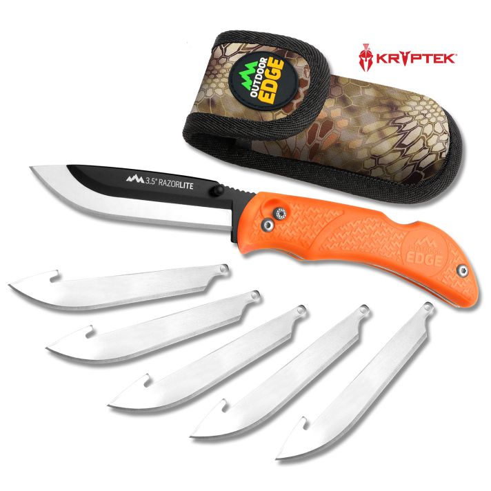 Outdoor Edge RB20C RazorLite3.50" Folding Plain Black Oxide 420J2 SS Blade TPR Blaze Orange Handle