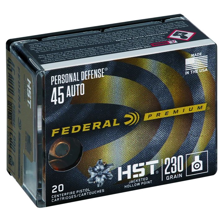Federal P45HST2S Premium Personal Defense 45ACP 230gr HST Jacketed Hollow Point 20 Per Box/10 Case