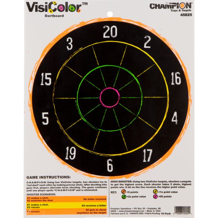 Champion Targets 45825 VisiColor Dartboard Hanging Paper Multi Color 11"x14" Dart Board 10 Pack