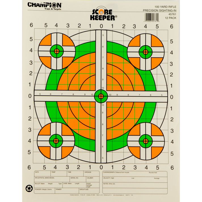 Champion Targets 45761 Score KeeperBullseye Paper Hanging 100 yds Rifle 14" x 18" Green/Orange 12 PK
