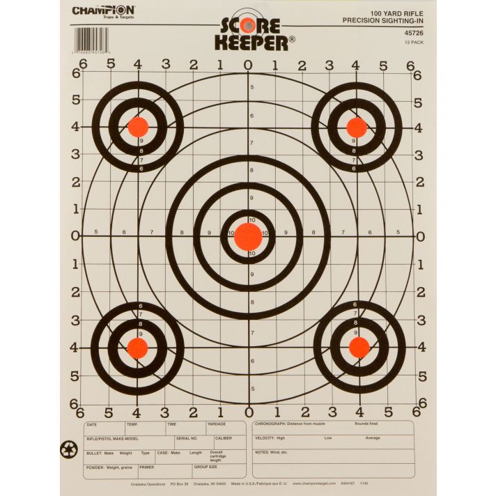 Champion Targets 45726 Score KeeperBullseye Paper Hanging 100 yds Pistol/Rifle 14" x 18" Multi-Color 12 PK