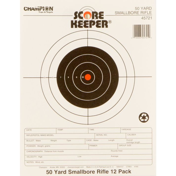 Champion Targets 45721 Score KeeperBullseye Paper 50 yds Small Bore Rifle 8.50" x 11" Black/Orange 12 PK