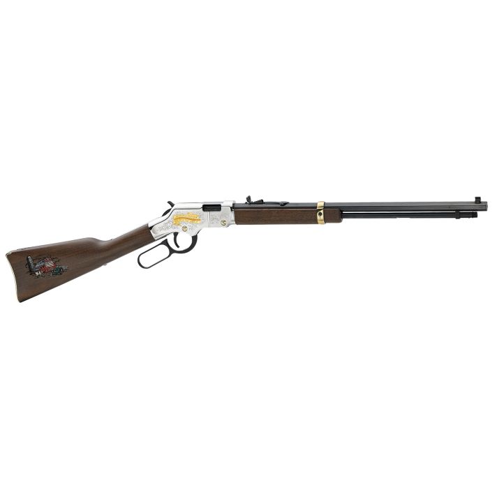 Henry H004AF Golden Boy American Farmer Tribute 22 Short Caliber with 16 LR/21 Short Capacity, 20" Octagon Barrel, Nickel-Plated Metal Finish & American Walnut Stock Right Hand