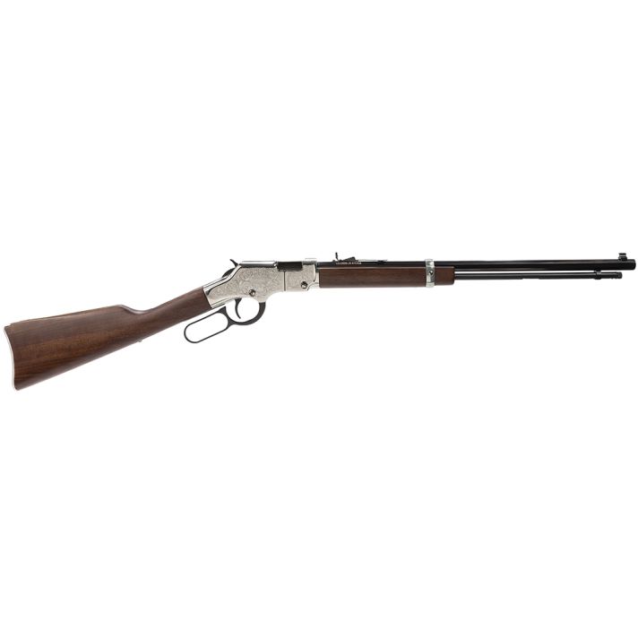 Henry H004SE Silver EagleFull Size 22 Short/ 22 Long/ 22 LR (16 LR/21 Short) 20" Blued Barrel, Nickel-Plated Metal Finish, American Walnut Stock Right Hand