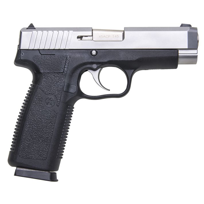 Kahr Arms CT4543 CT4545 ACP 7+1 4" Stainless Steel Barrel, Matte Serrated Stainless Steel Slide, Black Polymer Frame, Black Textured Polymer Grip, Right Hand