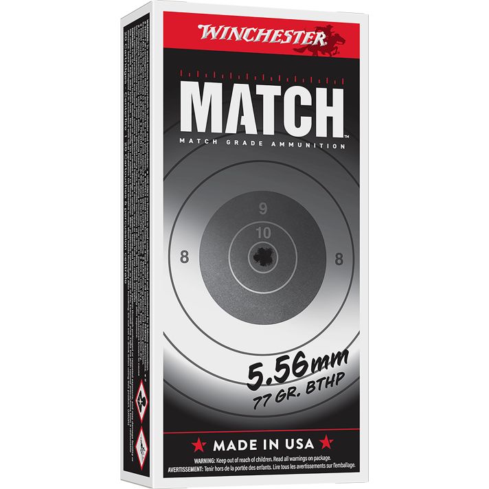 Winchester Ammo S556M Match5.56x45mmNATO 77gr Sierra MatchKing BTHP 20 Per Box/10 Case