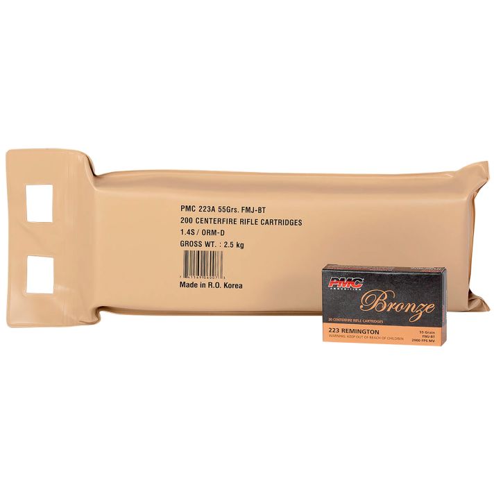 PMC 223ABP Bronze Battle Pack 223Rem 55gr Full Metal Jacket Boat Tail 200 Per Box/5 Case