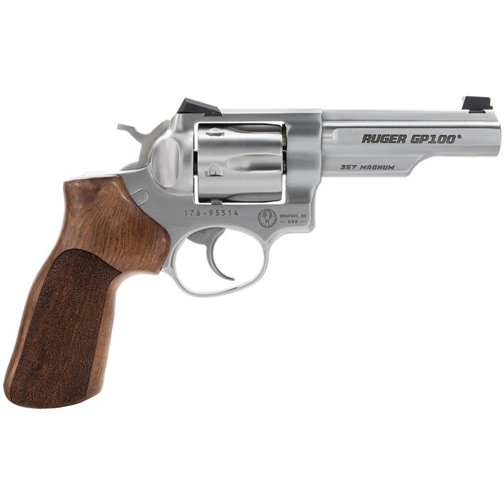 Ruger 1754 GP100 Match Champion Medium Frame 357 Mag 6rd 4.20" Satin Stainless Steel Half-Lug Barrel, Cylinder & Frame, Hogue Stippled Hardwood Grip, Transfer Bar Safety, Exposed Hammer