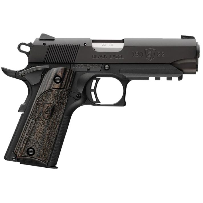 Browning 051817490 1911-22 Black Label Compact Frame 22 LR 10+1, 3.63" Stainless Steel Barrel, Matte Black Serrated Slide & Polymer Frame w/Beavertail & Picatinny Rail, Black Laminate Stippled Grip