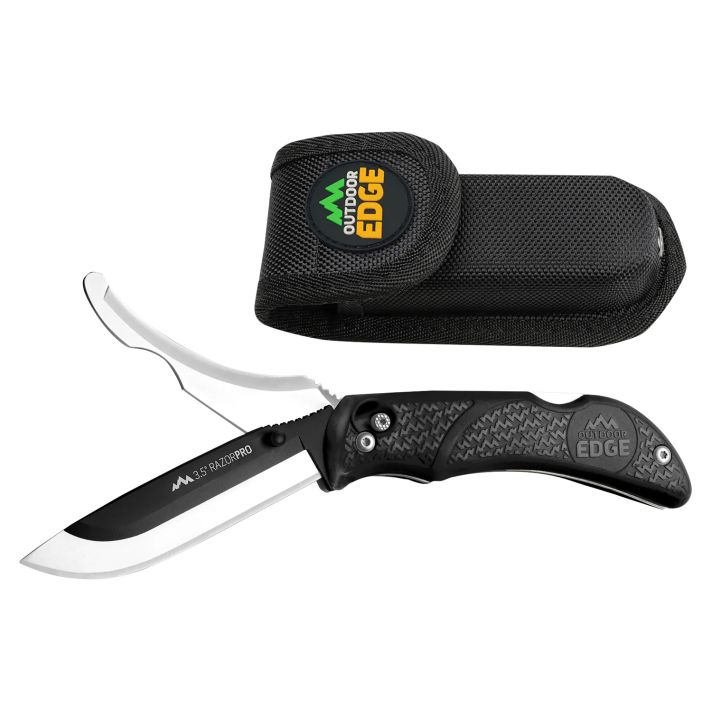 Outdoor Edge RO10C RazorPro3.50" Folding Razor/Gut Plain 420J2 SS Blade, Black TPR Handle, Includes Replacement Blades