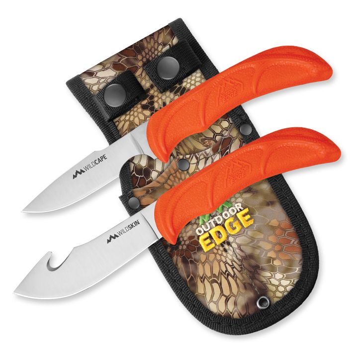 Outdoor Edge WR1C WildPair2.50"/4" Fixed Gut Hook/Caper Plain/Gut Hook 420J2 Stainless Steel Blade TPR Blaze Orange Handle
