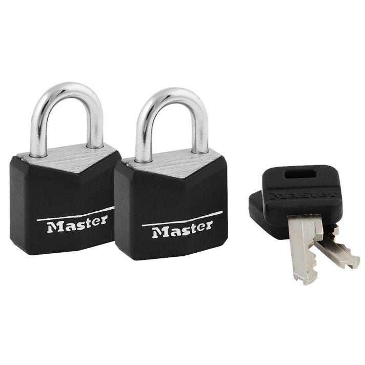 Master Lock 121T Padlock Keyed Open With Key Keyed Alike Steel Vinyl-Covered 2 Per Pkg