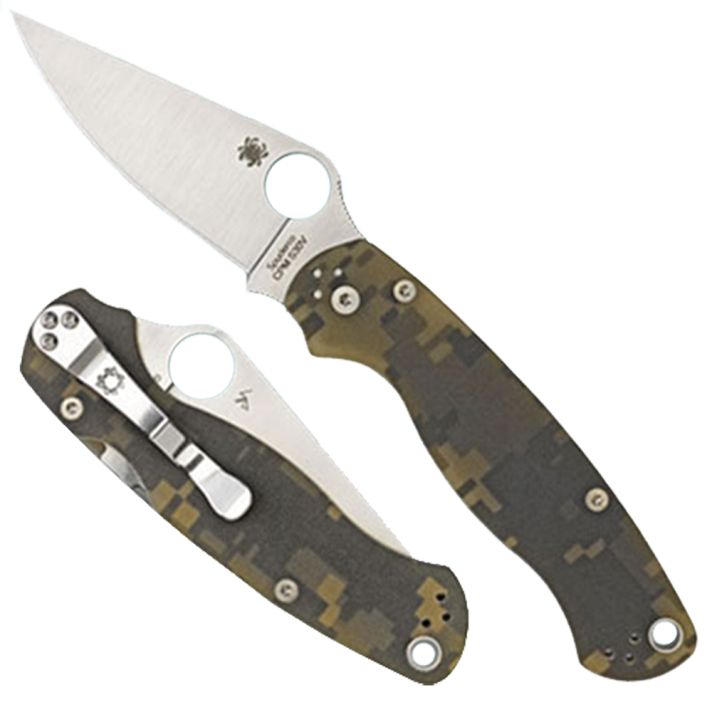 Spyderco C81GPCMO2 Para Military 23.45" Folding Drop Point Plain CPM S45VN SS Blade Camo G10 Handle Includes Pocket Clip