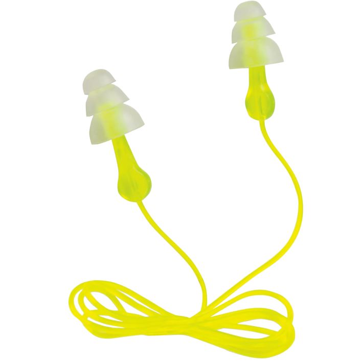 Peltor 97317 Tri-Flange Reusable Earplugs Polymer 26 dB In The Ear Yellow Buds with Yellow Cord Adult 3 Pair