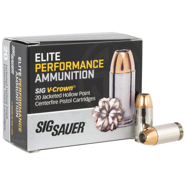 Sig Sauer E45AP120 Elite Performance45ACP 200gr V-Crown Jacketed Hollow Point 20 Per Box/10 Case