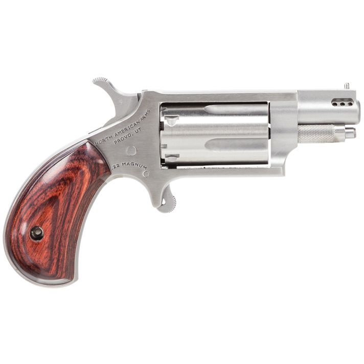 North American Arms 22MSP Mini-Revolver22 WMR 5 Shot 1.13" Stainless Steel Ported Barrel, Frame & Cylinder, Rosewood Birdshead Grip, Exposed Hammer