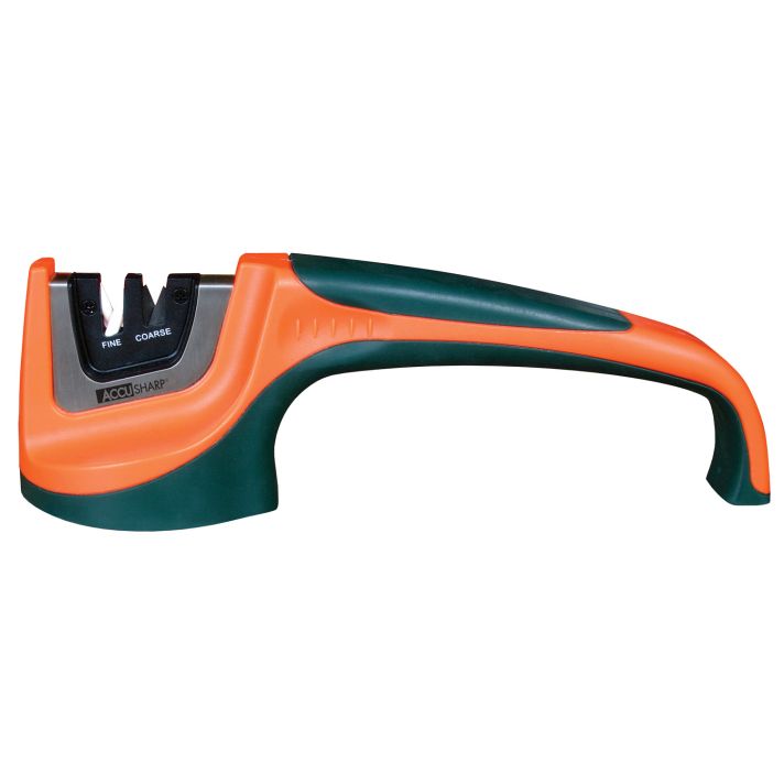 AccuSharp 039C Pull-Through Sharpener Hand Held Fine, Coarse Tungsten Carbide and Ceramic Sharpener Rubber Handle Black/Orange