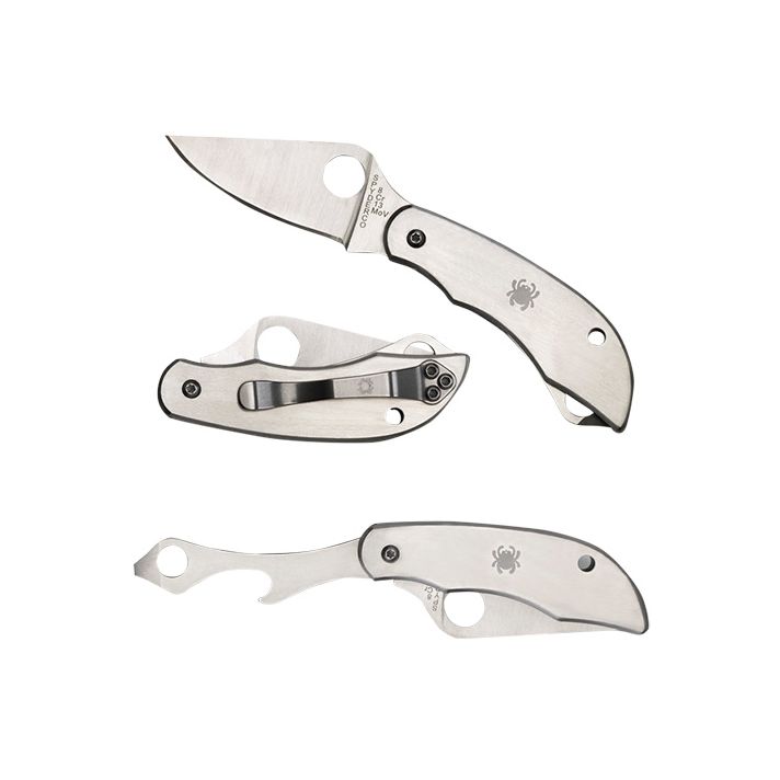 Spyderco C175P ClipitoolSilver Stainless Steel Folding 8Cr13MoV SS 4.57"/4.59" Long Plain Blade Stainless Steel Handle Features Screwdriver/Opener