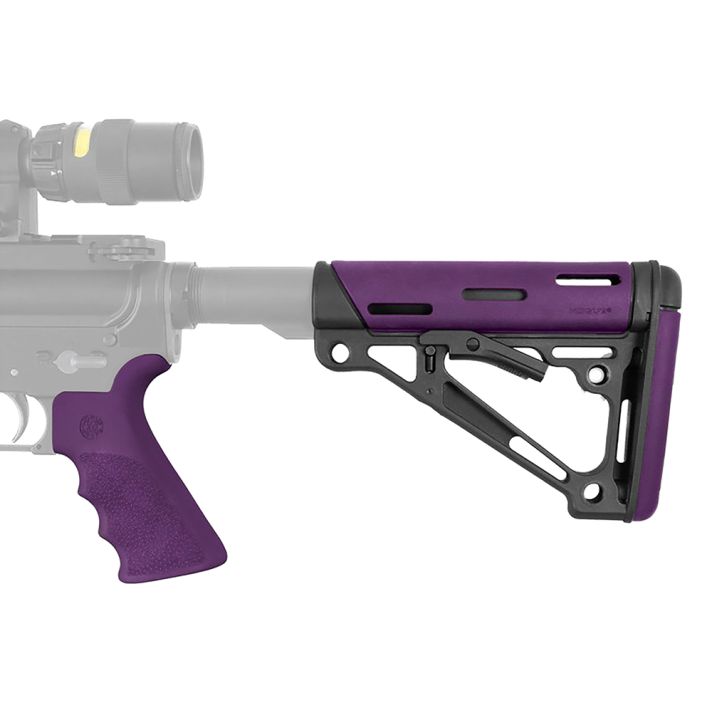 Hogue 15655 OverMolded 2-Piece Kit Purple OverMolded Rubber Black Synthetic Collapsible for AR-15, M16, M4