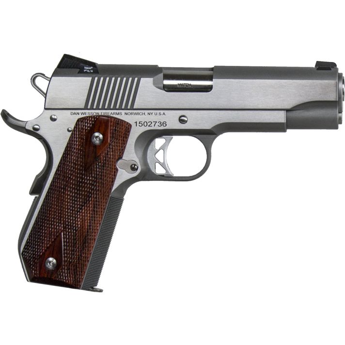 Dan Wesson 01912 Commander Classic *CA Compliant 45 ACP 8+1 4.25" Stainless Match Grade Barrel, Brushed Stainless Steel Serrated Slide & Bobtail Frame, Wood Grip, Ambidextrous