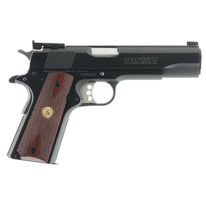 Colt Mfg O5870A1 Gold Cup Natonal Match 45 ACP 8+1 5" Stainless National Match Barrel, Blued Serrated Carbon Steel Slide & Frame w/Beavertail, Walnut w/Integrated Gold Medallion Grip, Ambidextrous