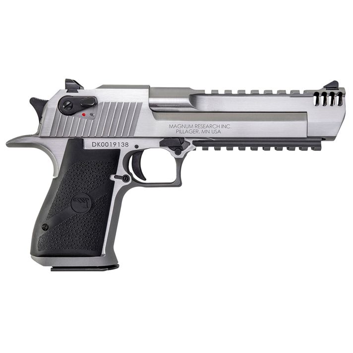 Magnum Research DE50SRMB Desert Eagle Mark XIX 50 AE 6" with Muzzle Brake 7+1 Overall Stainless Steel Black Rubber Grip