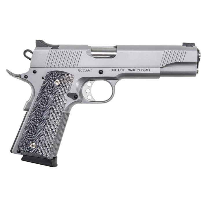 Magnum Research DE1911GSS 1911G45 ACP 8+1, 5.01" Stainless Steel Bull Barrel, Matte Stainless Steel Serrated Slide & Frame w/Beavertail, Black/Gray G10 Grip, Grip Safety, Right Hand