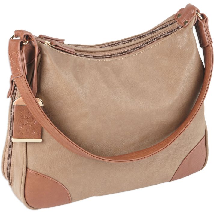 Bulldog BDP014 Hobo Purse w/Holster Taupe w/Tan Trim Leather for Small Autos & Revolvers Ambidextrous Hand