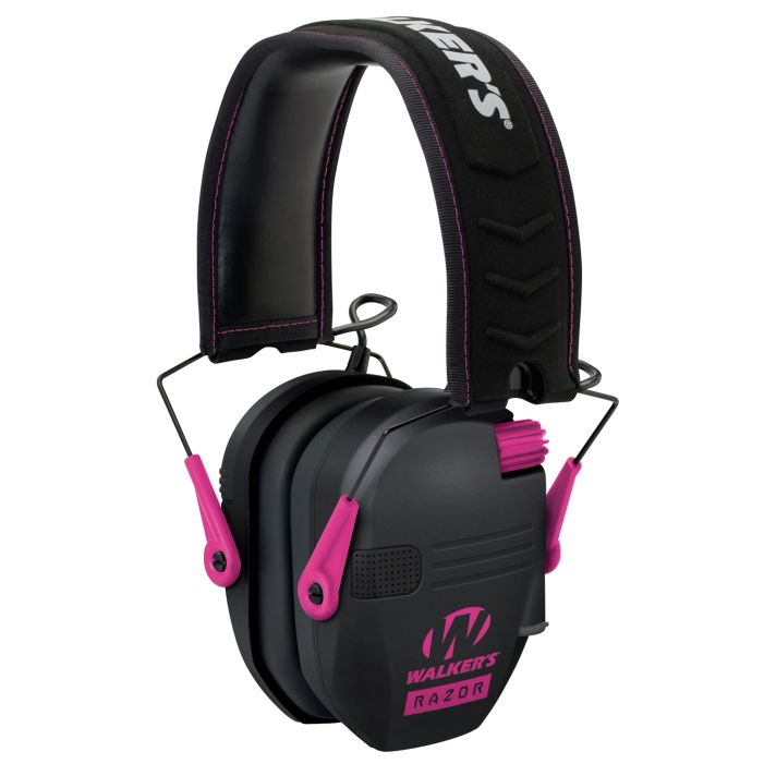 Walker's GWPRSEMPNK Razor Slim Electronic Muff 23 dB Over the Head Black Polymer w/Pink Accents