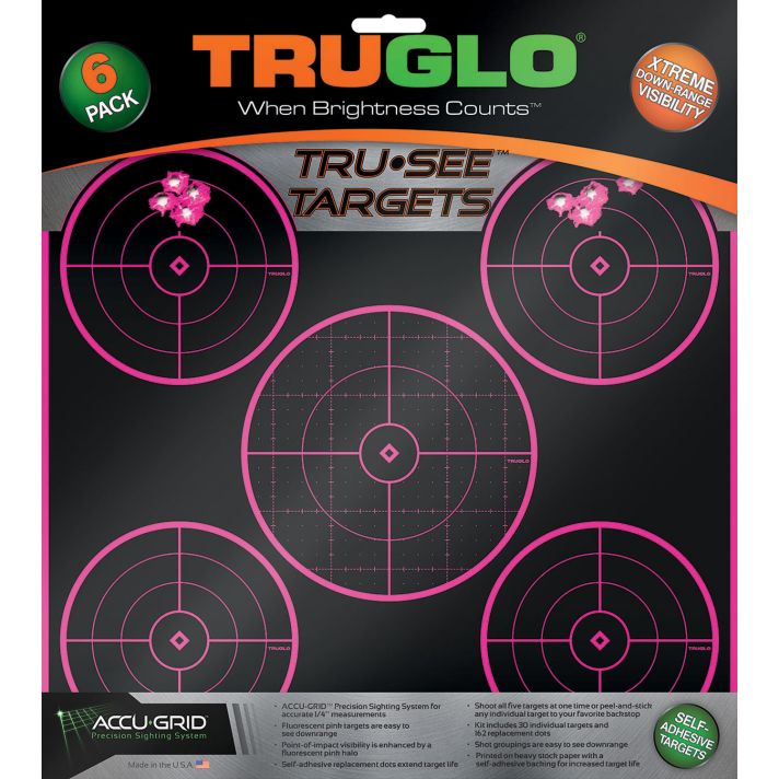TruGlo TG11P6 Tru-See 5-Bull Target Self-Adhesive Heavy Paper Black/Pink 12"x12" 6 Pack