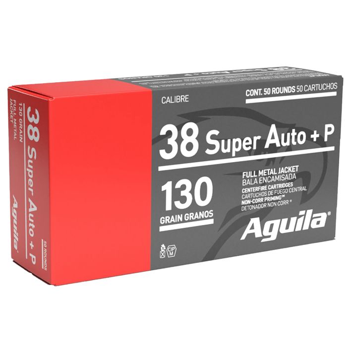 Aguila 1E382112 Target & Range Handgun 38Super +P 130gr Full Metal Jacket 50 Per Box/20 Case