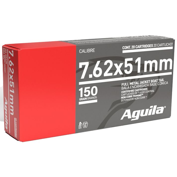 Aguila 1E762110 Target & Range Rifle 7.62x51mm NATO 150gr Full Metal Jacket Boat Tail 20 Per Box/25 Case