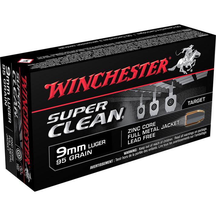 Winchester Ammo W9MMLF Super Clean9mmLuger 95gr Lead Free Full Metal Jacket 50 Per Box/10 Case